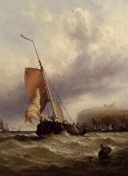 Vissersboot in ruwe zee door George Stainton