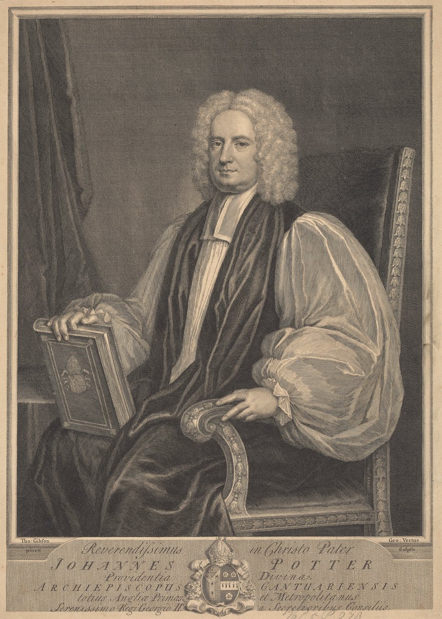 Johannes Potter, aartsbisschop van Canterbury door George Vertue