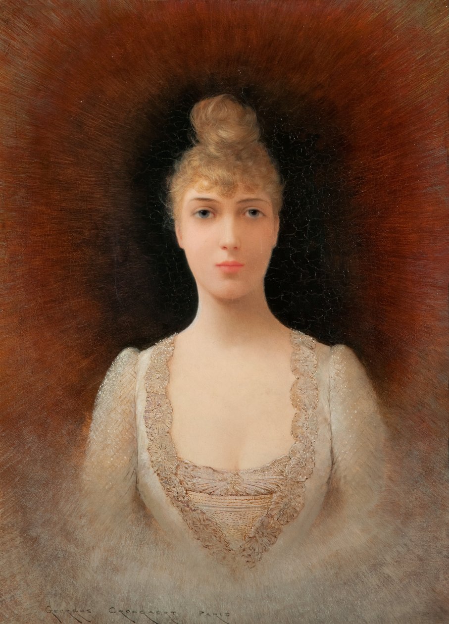 Portret van een vrouw met vlasblond haar door Georges Croegaert