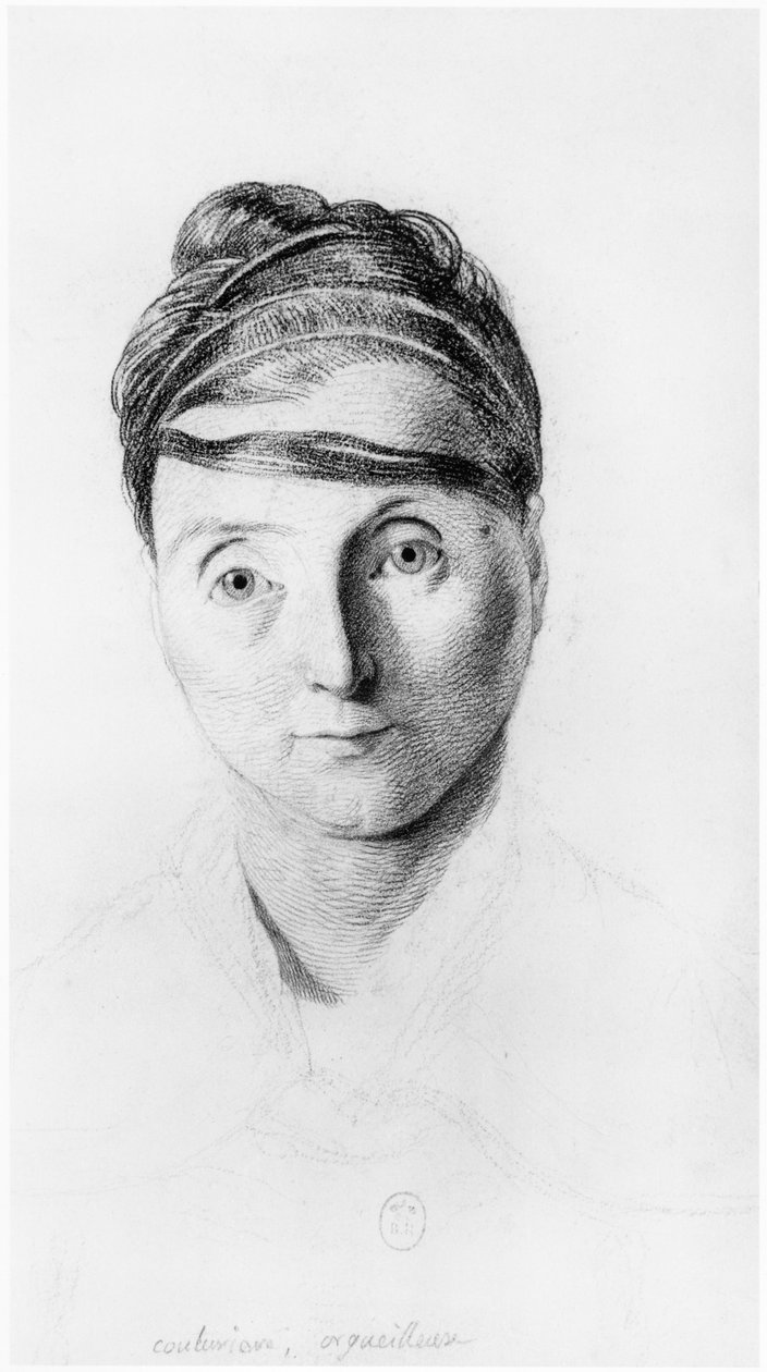 Een trotse Kleermaakster, vooraanzicht, illustratie uit een onuitgegeven verhandeling door Jean Etienne Dominique Esquirol (1772-1840) over de krankzinnigen van het Salpetriere-asiel, c.1818 door Georges Francois Gabriel