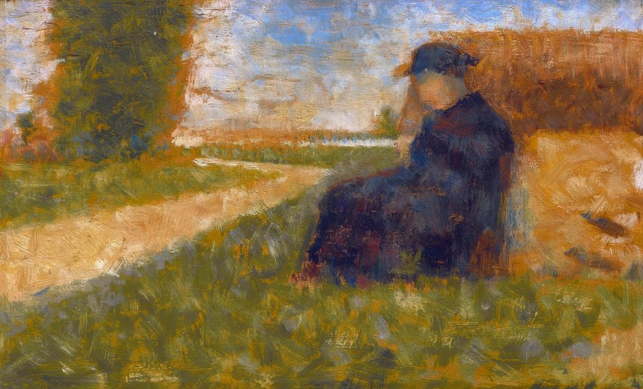 Massieve figuur in een landschap in Barbizon door Georges Seurat
