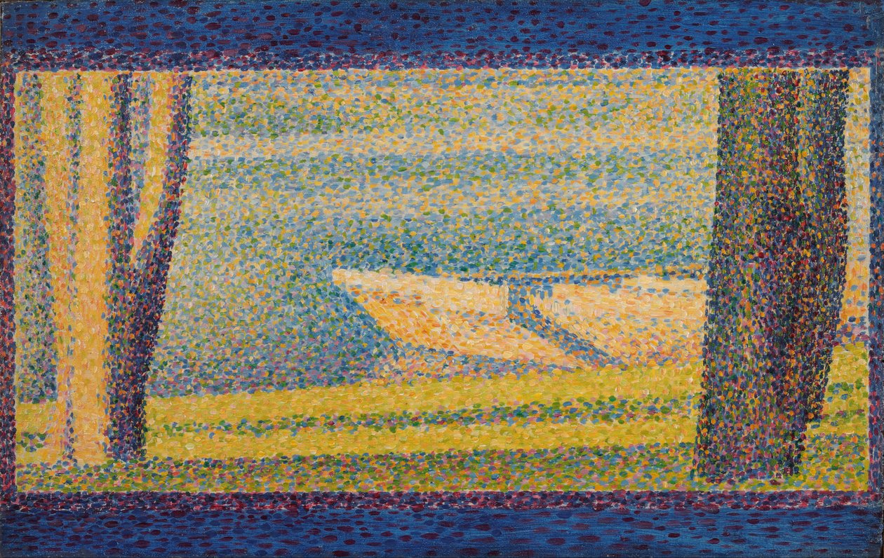 Aangemeerde boten en bomen door Georges Seurat