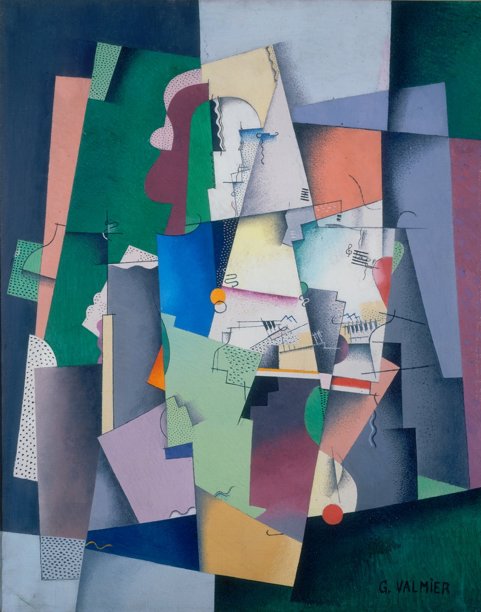 Compositie, jonge vrouw aan de piano door Georges Valmier