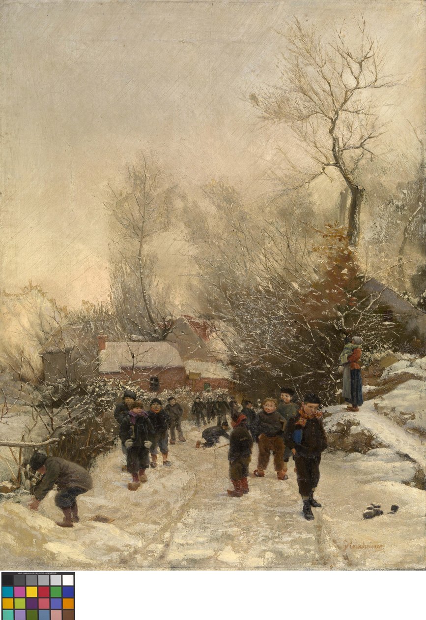 Dorp met kinderen in de sneeuw door Georges Reinheimer