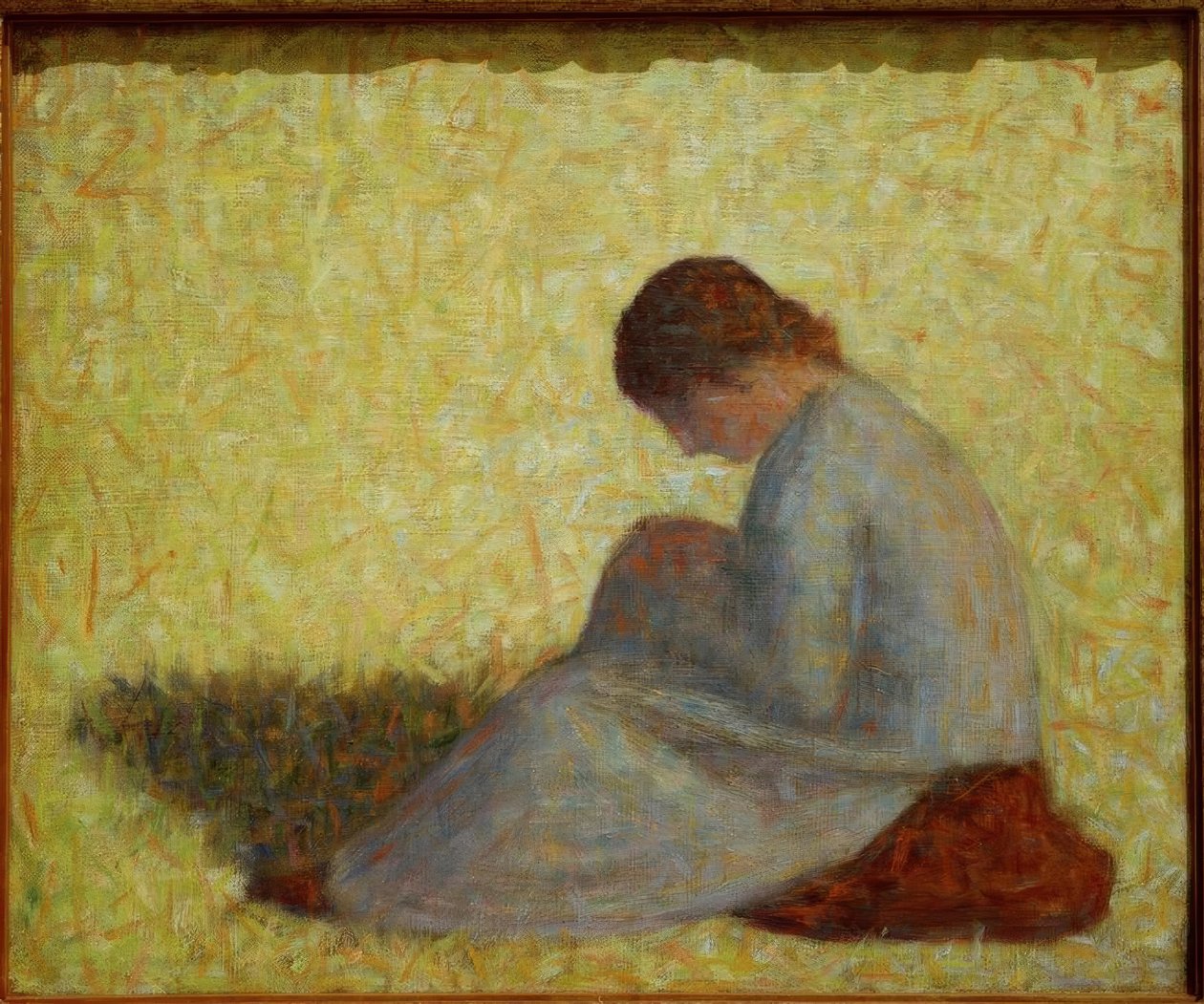 Boerin zittend in het gras door Georges Seurat