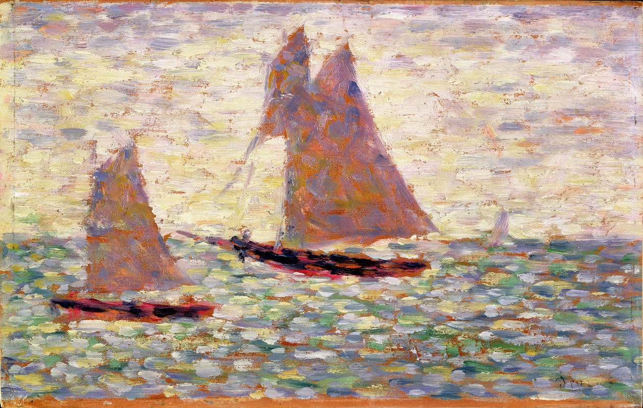 Twee zeilboten bij Grandcamp, ca. 1885 door Georges Seurat