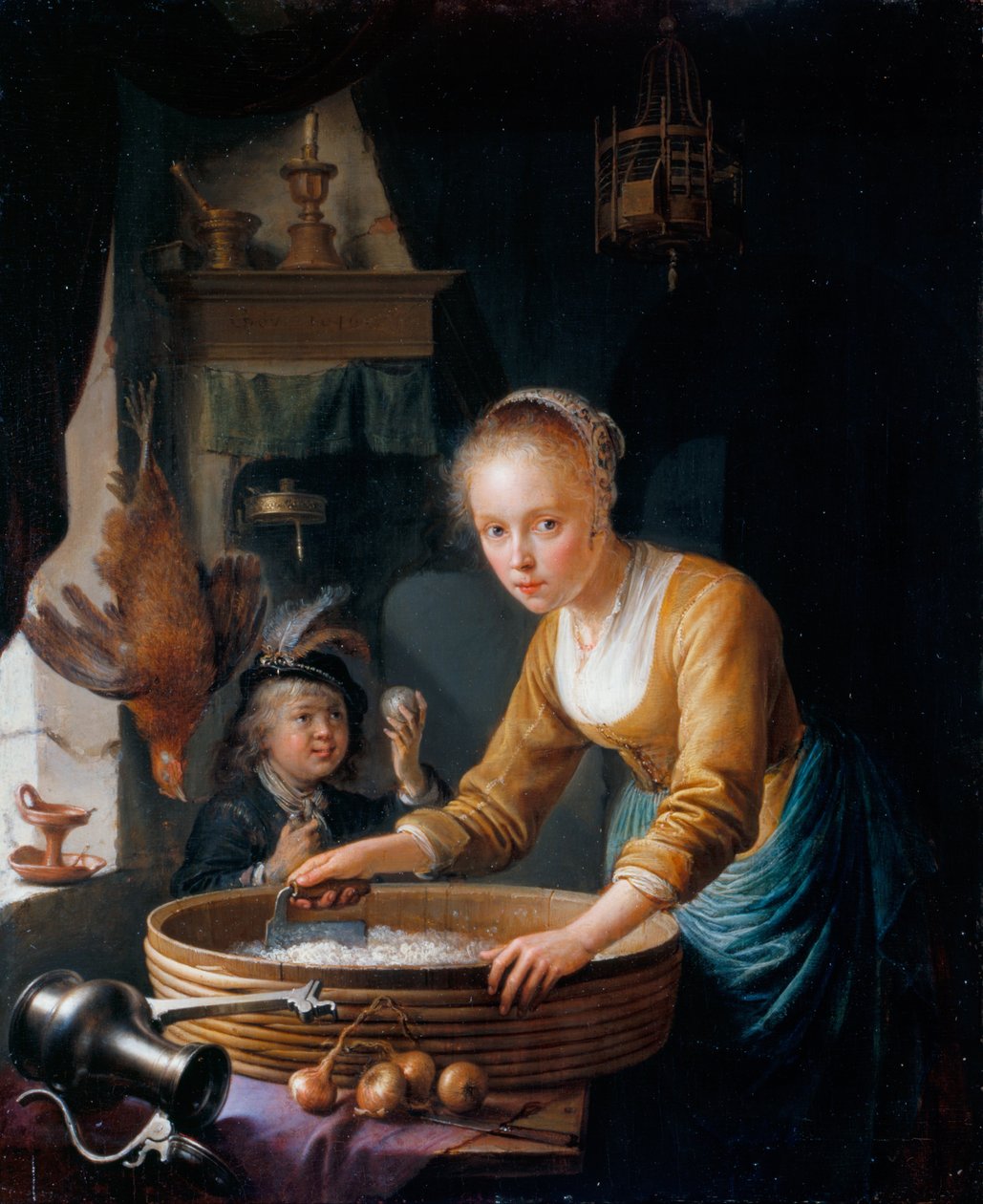 Meisje die Uien Hakt door Gerrit Dou