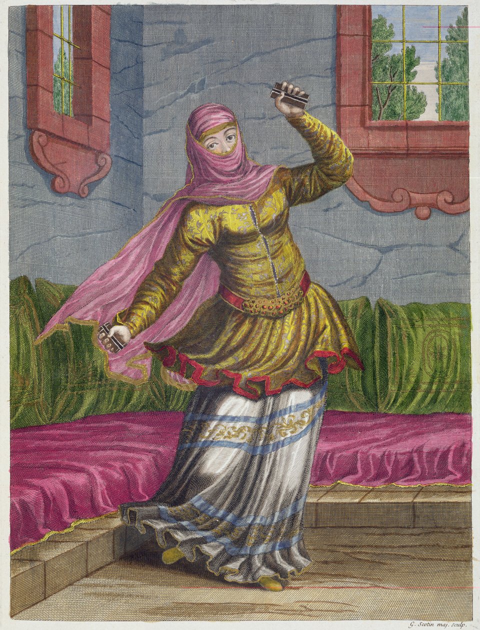 Tchinguis, of Turkse danser, 18e eeuw door Gerard Jean Baptiste Scotin