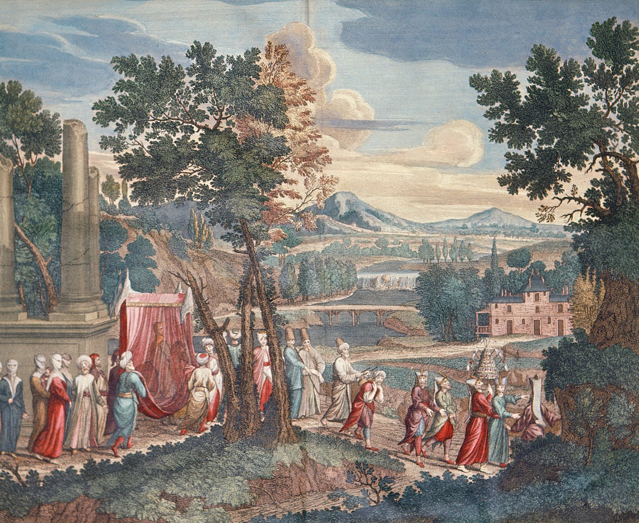 Turkse huwelijksprocessie, 1712-13 door Gerard Jean Baptiste Scotin