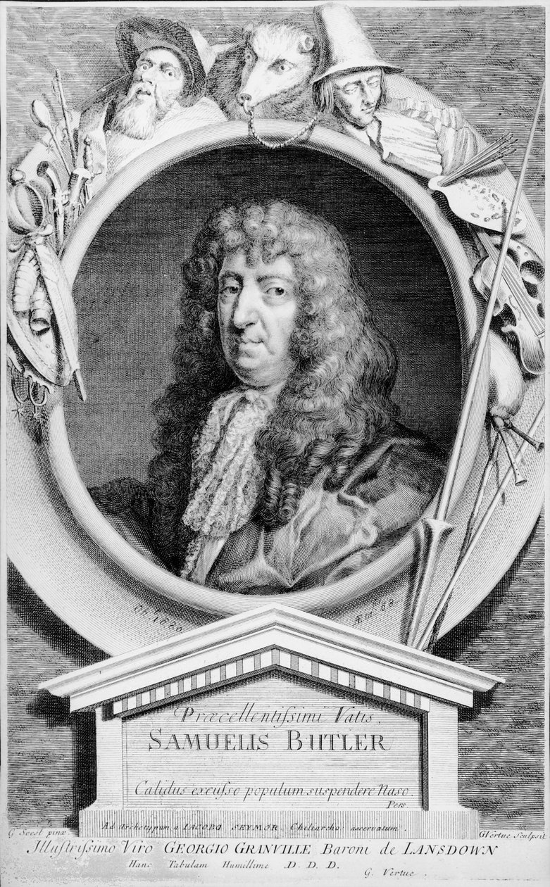 Samuel Butler (1612-80), gegraveerd door Vertue door Gerard Soest