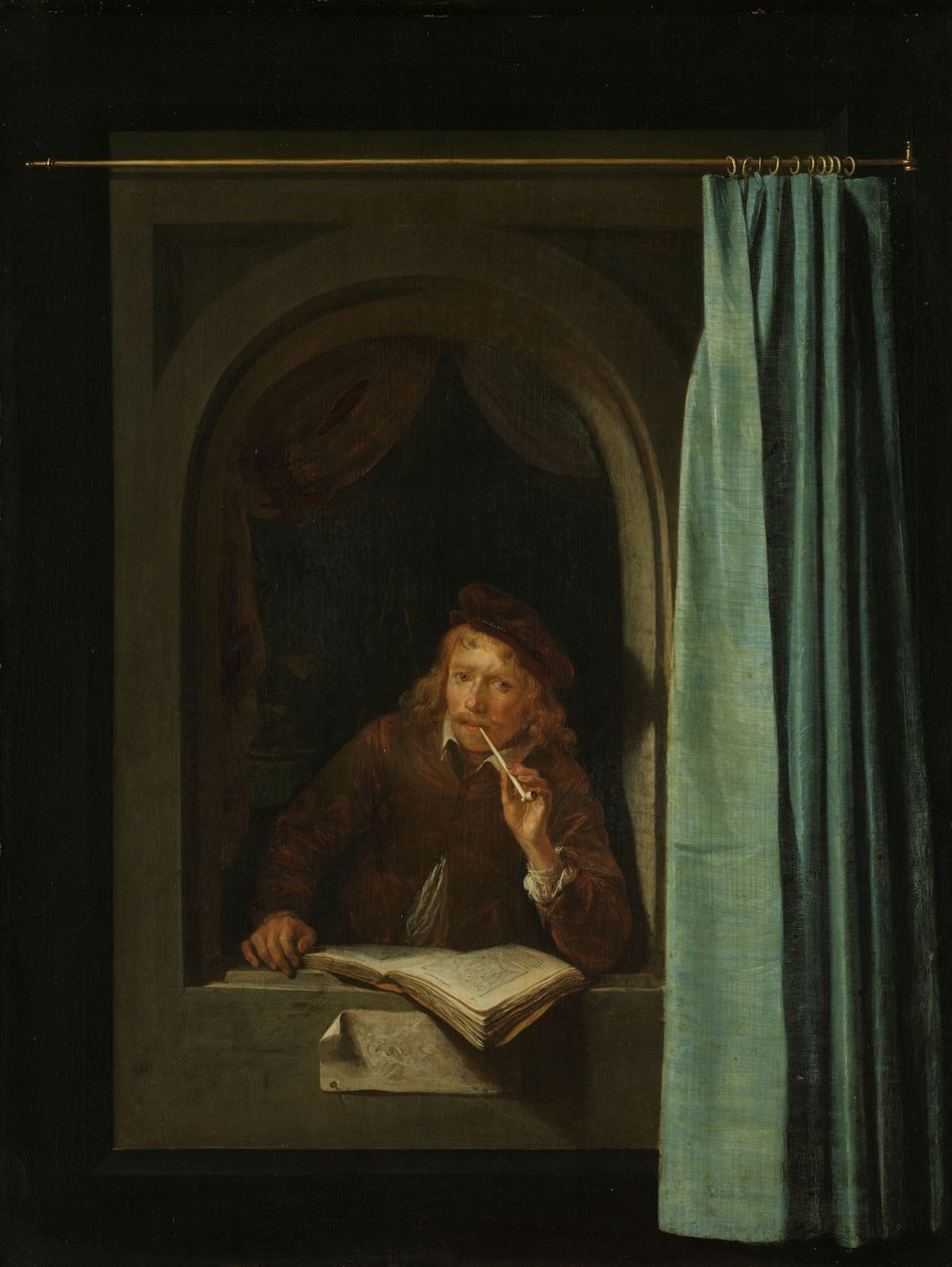 Man die een Pijp Rookt. Zelfportret, 1650 door Gerrit Dou