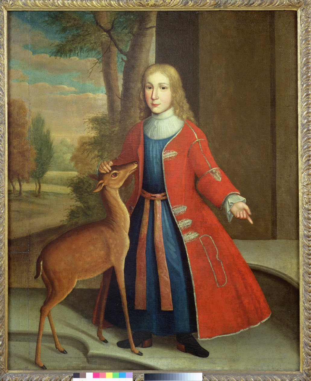 De Peyster jongen met een hertenkalf, ca. 1730-35 door Gerardus I Duyckinck