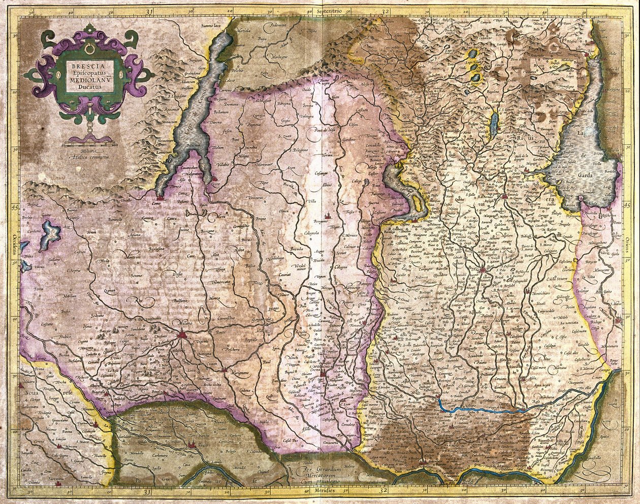 Brescia en Milaan, Italië door Gerardus Mercator
