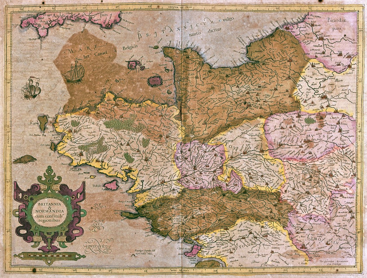 Bretagne en Normandië, Frankrijk (gravure) door Gerardus Mercator