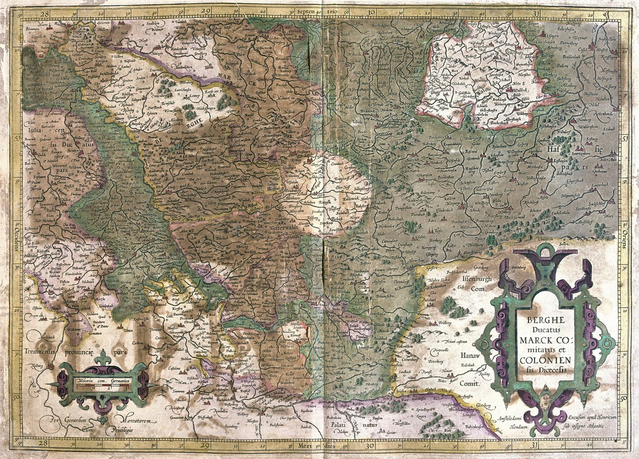 Keulen, Waldeck (Hessen), Duitsland (gravure) door Gerardus Mercator