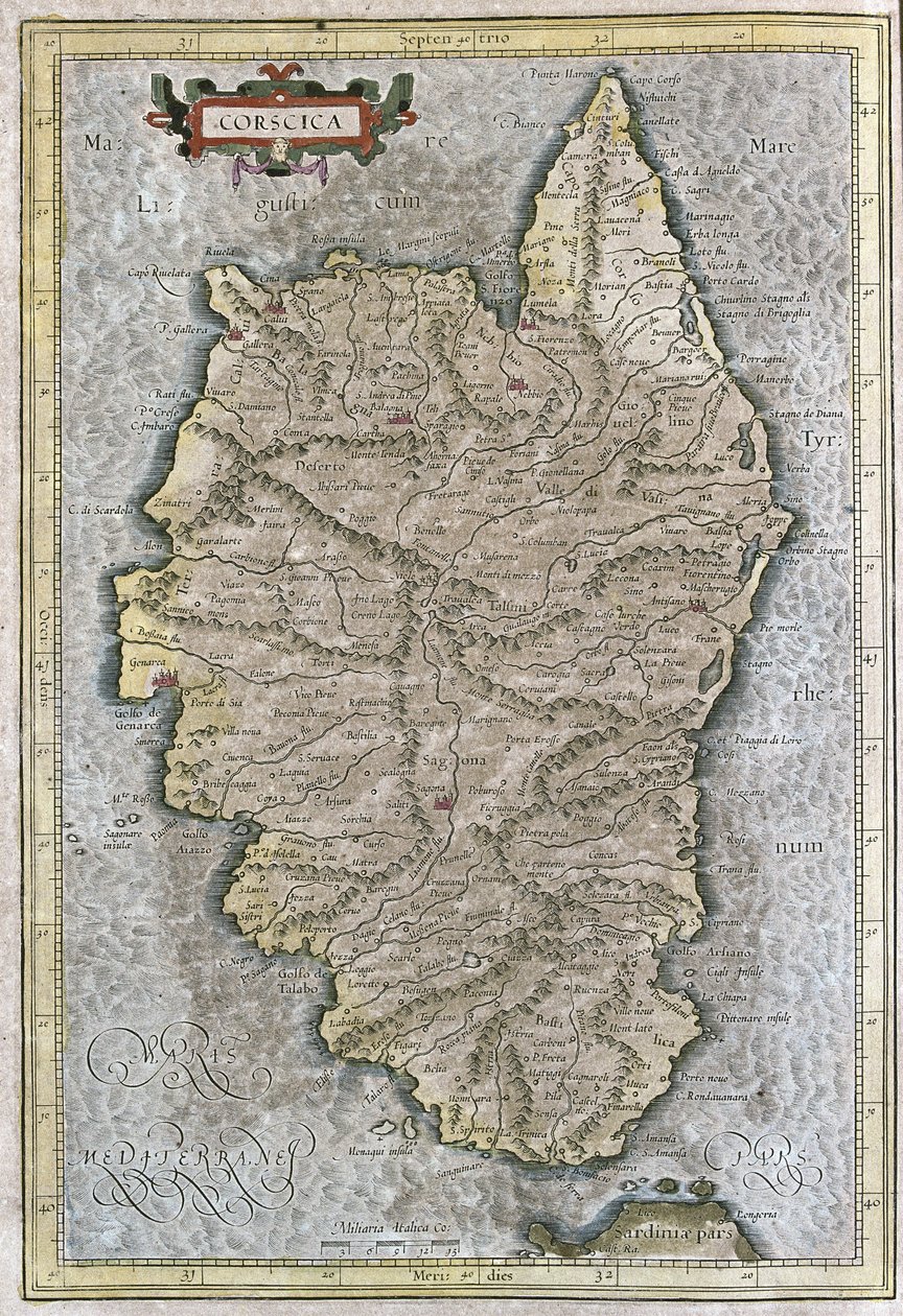 Corsica, Frankrijk (gravure) door Gerardus Mercator