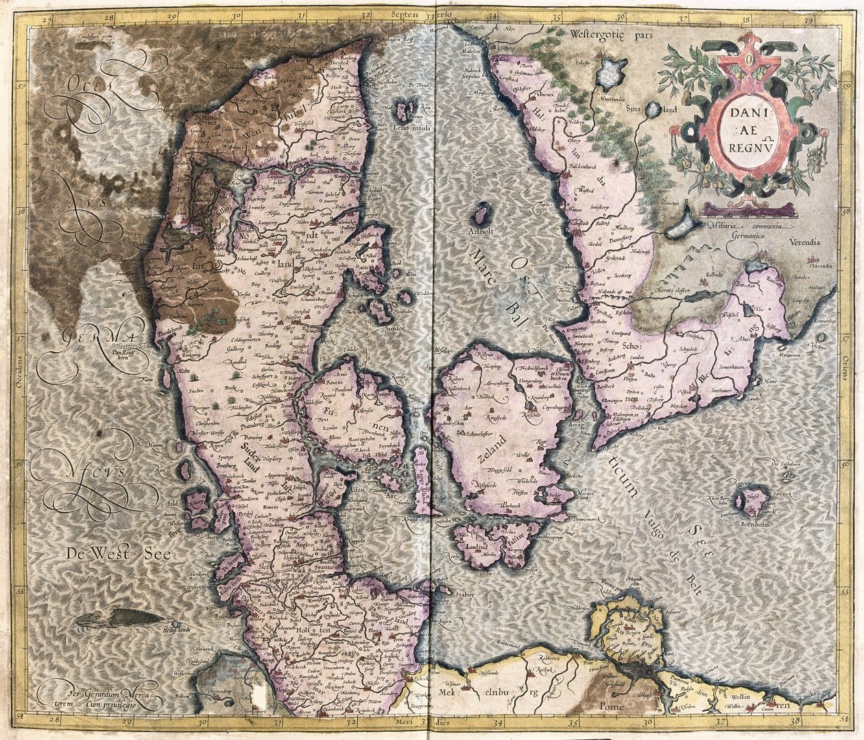 Denemarken (gravure) door Gerardus Mercator