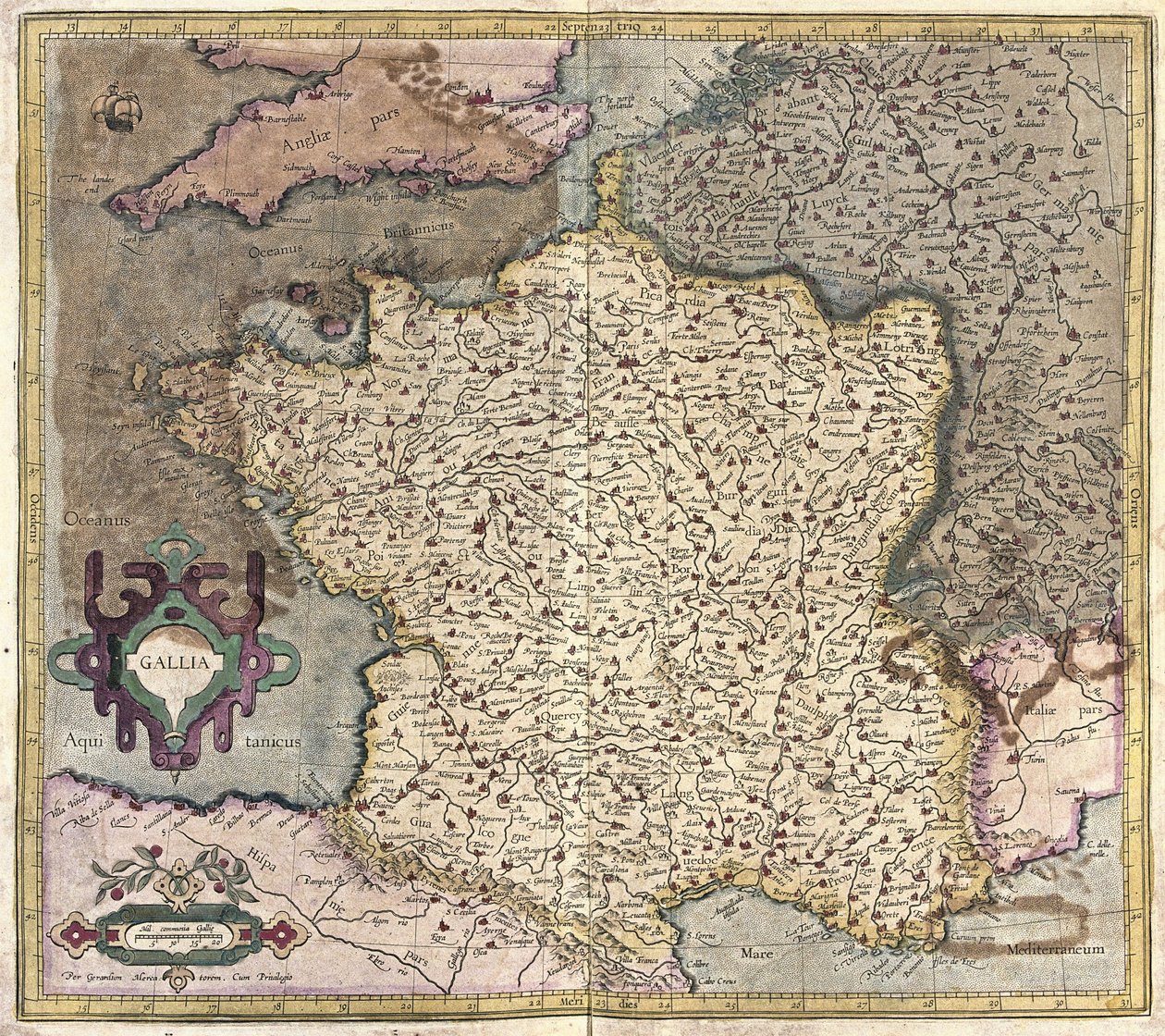 Frankrijk (gravure) door Gerardus Mercator