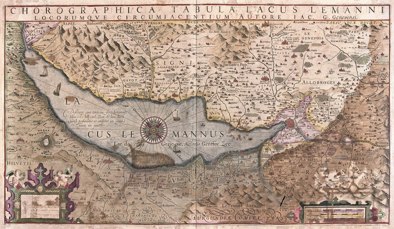Meer van Genève, Zwitserland (gravure) door Gerardus Mercator