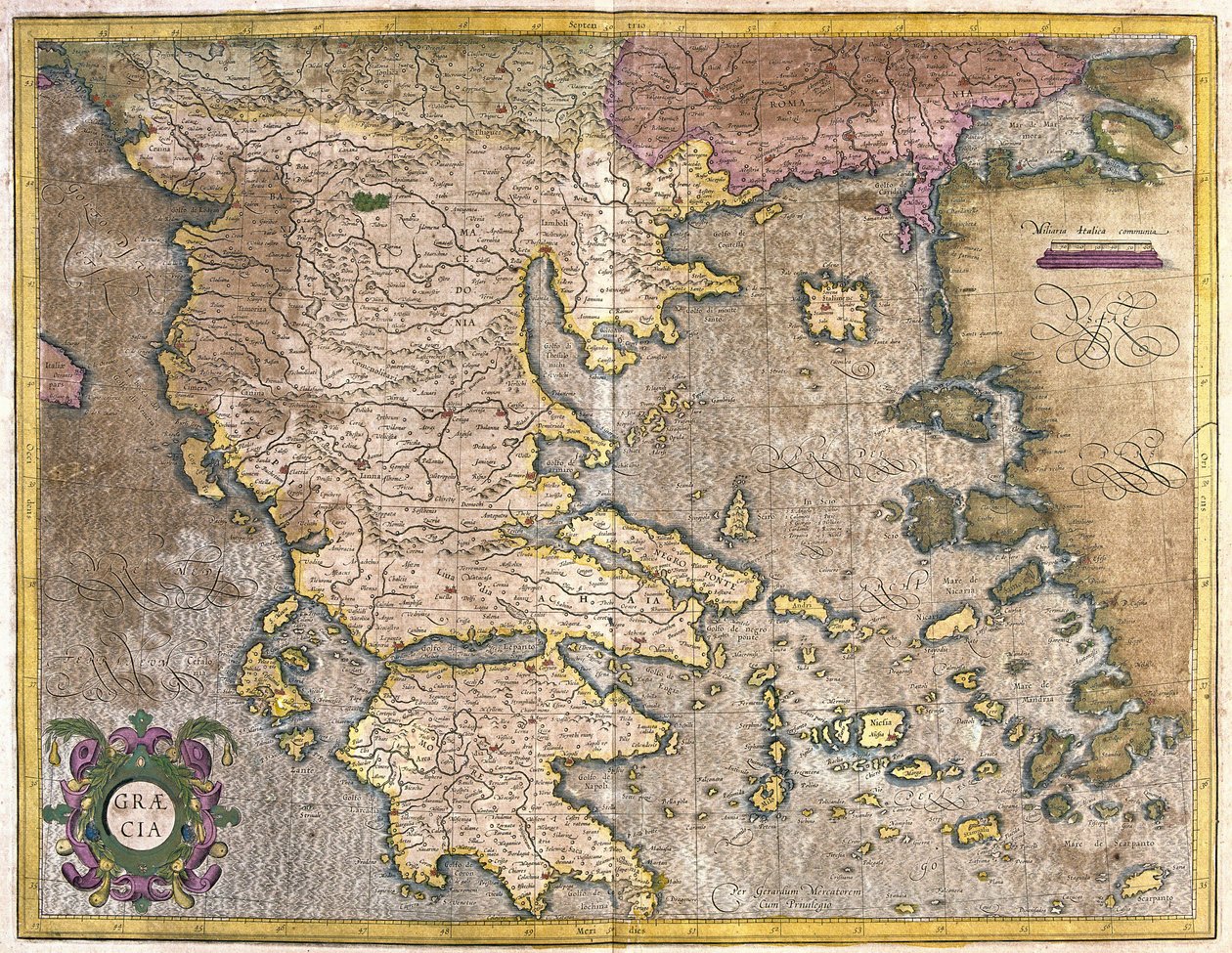 Griekenland (gravure) door Gerardus Mercator