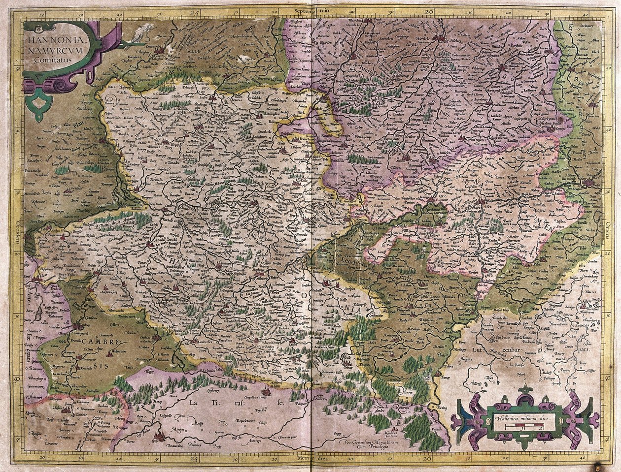 Henegouwen, Namen, België (gravure) door Gerardus Mercator
