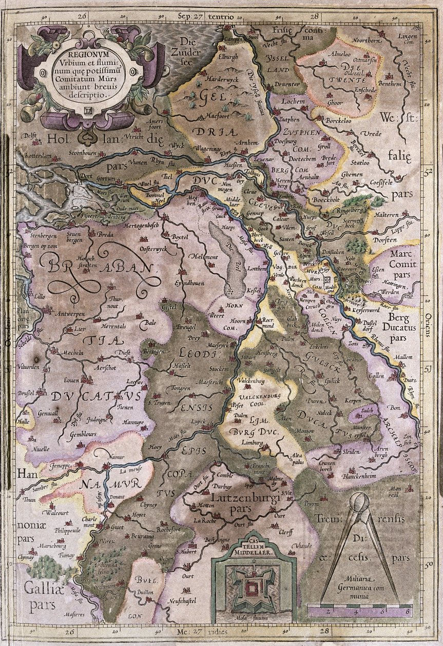 Holland en Brabant, België (gravure) door Gerardus Mercator