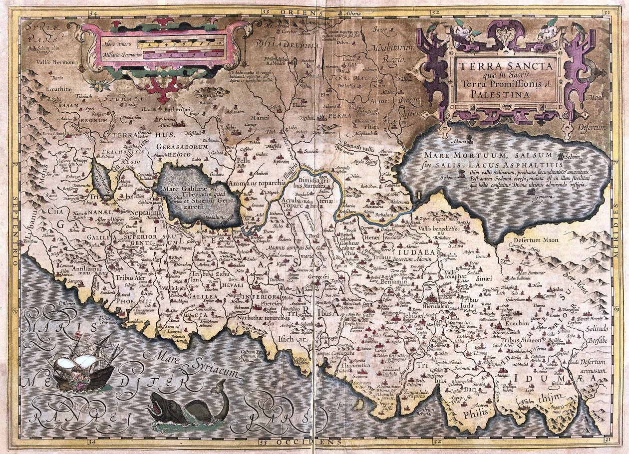 Heilige Land en Palestina (gravure) door Gerardus Mercator