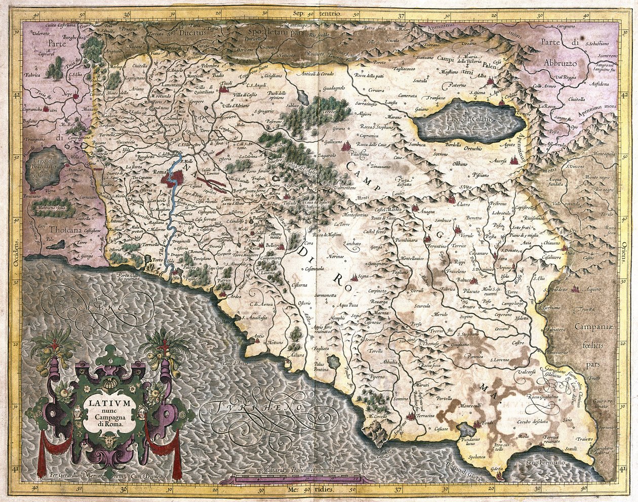 Lazio, Italië (gravure) door Gerardus Mercator
