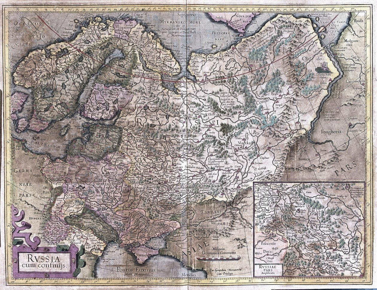 Rusland (gravure) door Gerardus Mercator