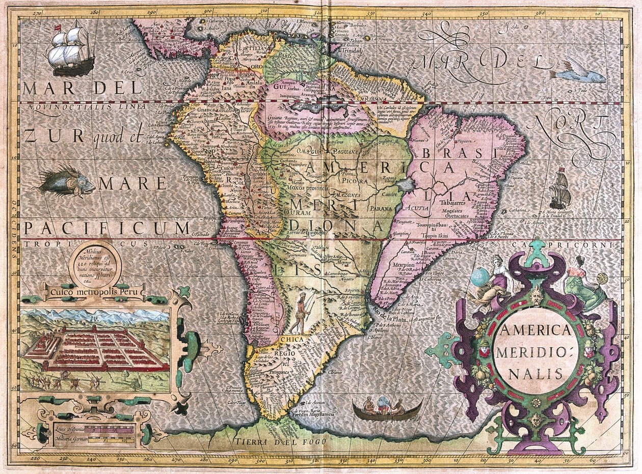 Zuid-Amerika (gravure) door Gerardus Mercator
