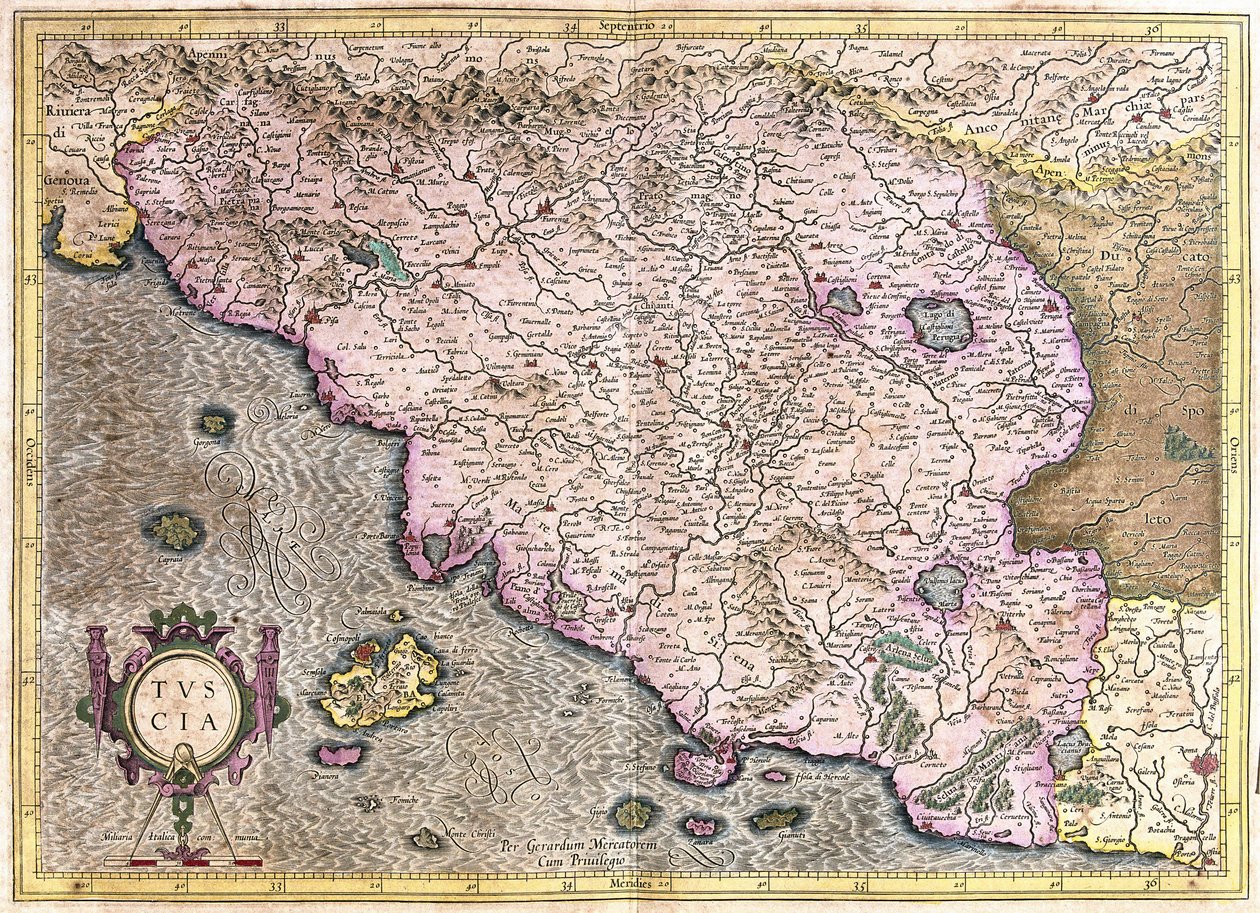 Toscane, Italië (gravure) door Gerardus Mercator