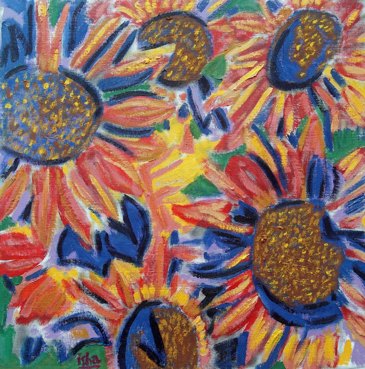 Zonnebloem warm, 2024 (olieverf op doek) door Gerhardt Isringhaus