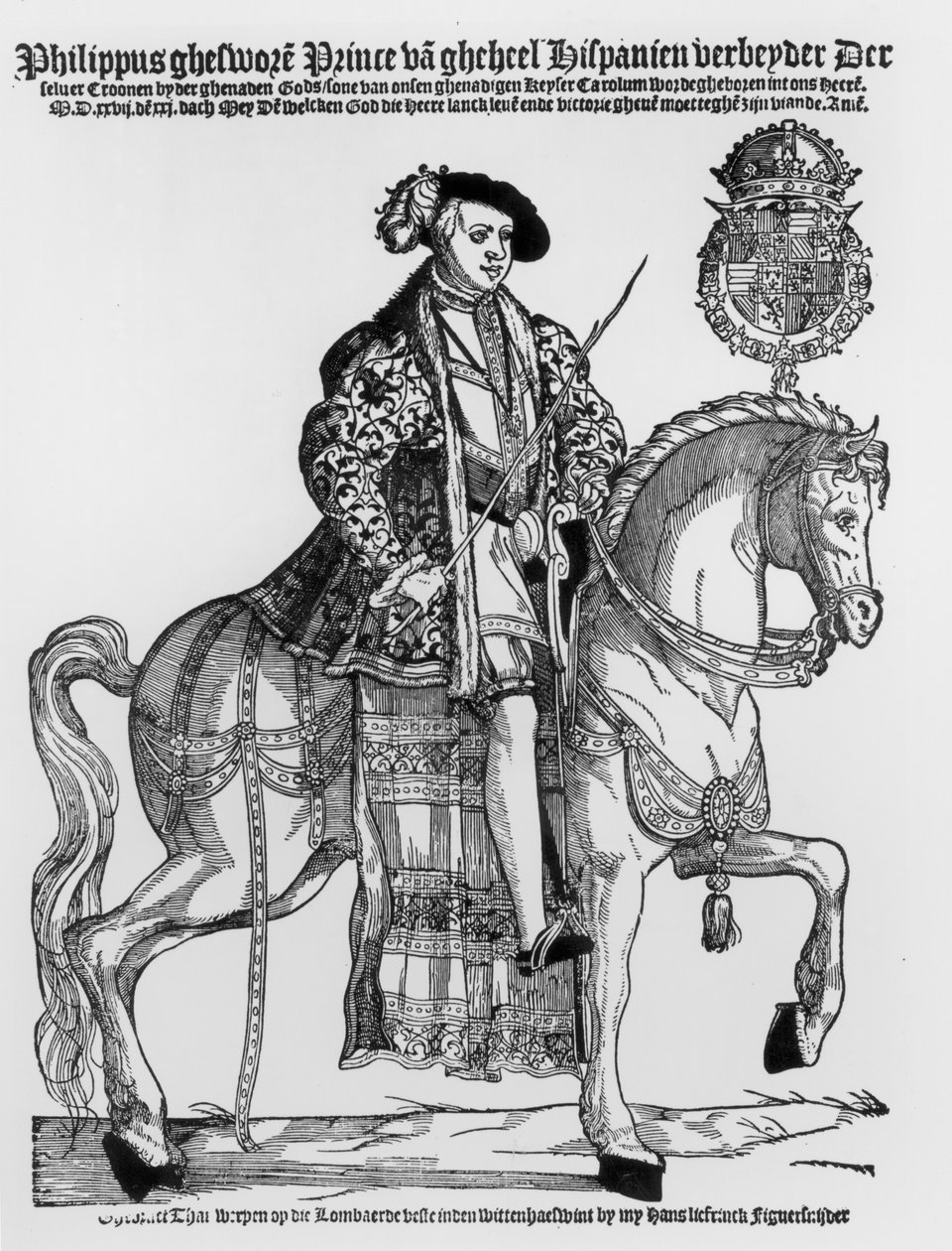 Ruiterportret van Filips II (1527-98) van Spanje door German School