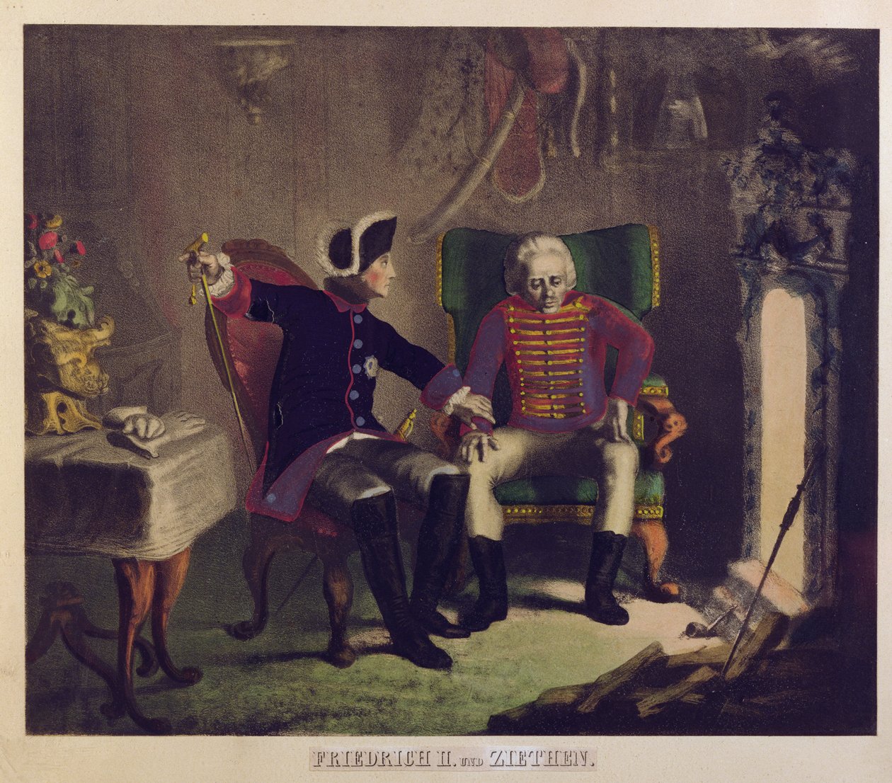 Frederik II en generaal von Ziethen door German School