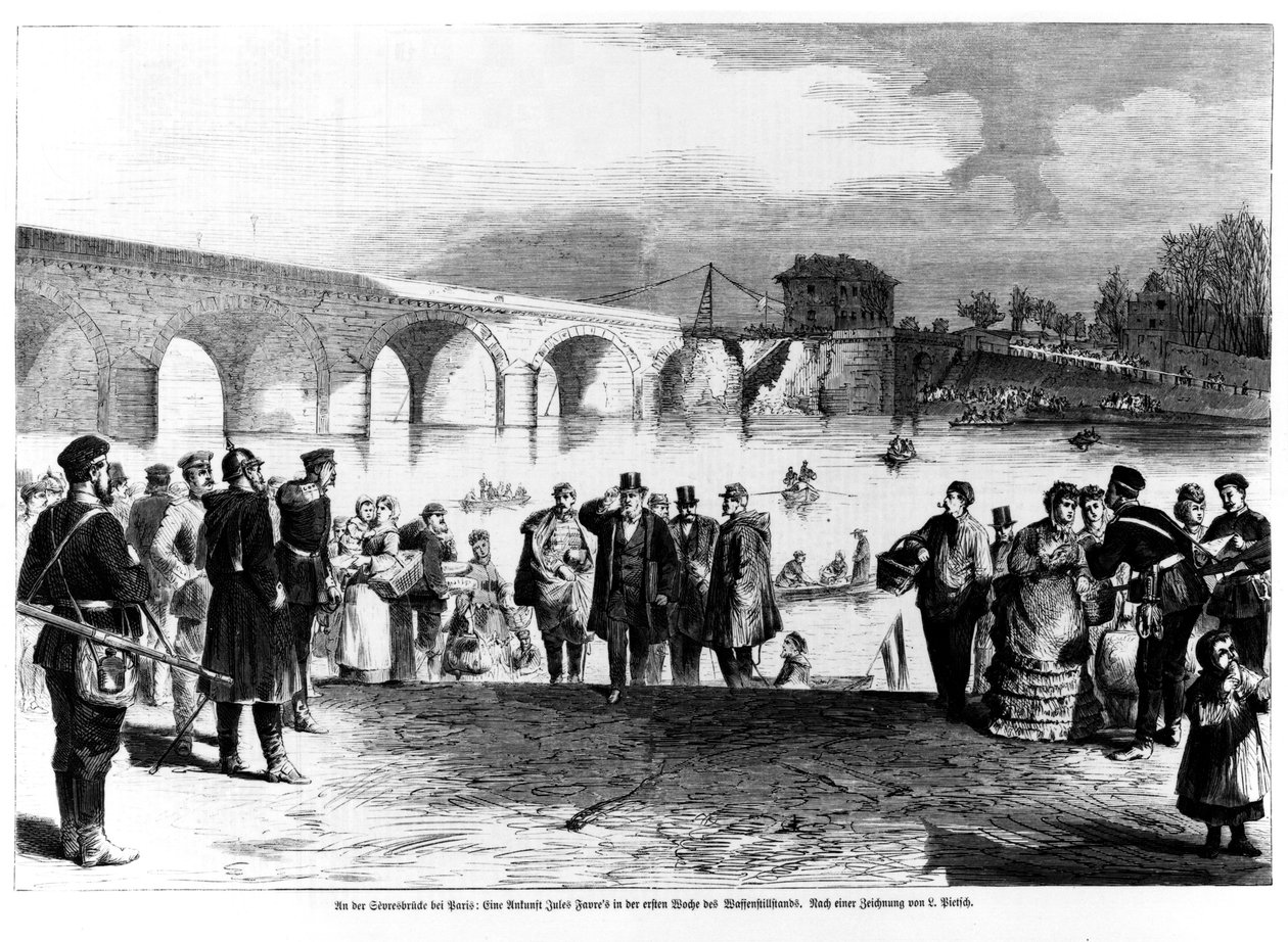 Jules Favre (1809-80) aankomst bij Pont de Sevres, illustratie uit 