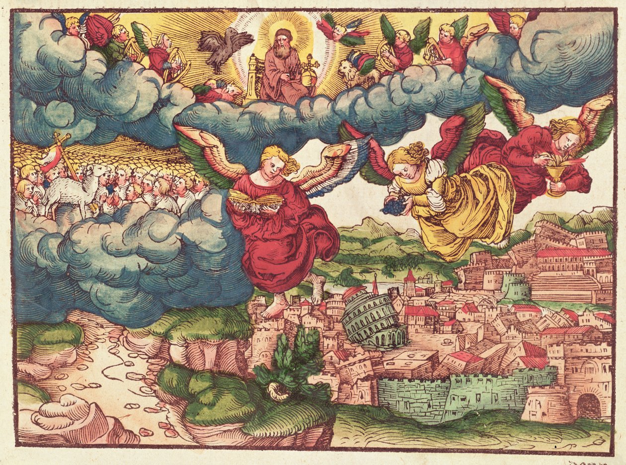 Laatste Oordeel, uit de Lutherbijbel, c.1530 (gekleurde houtsnede) door German School