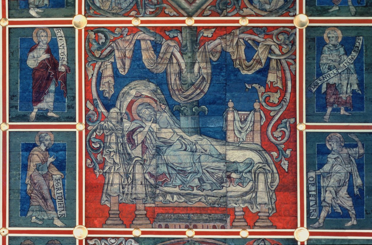 Slapende Jesse, detail van de Jesseboom geschilderd plafond, c.1240-50 (detail) door German School