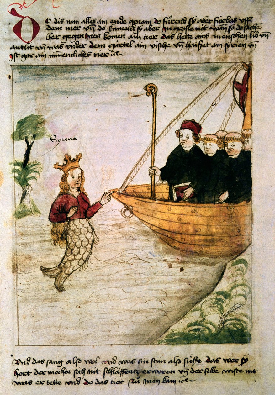 St. Brendan en een sirene, uit de Duitse vertaling van Navigatio Sancti Brendani Abbatis, c.1476 door German School