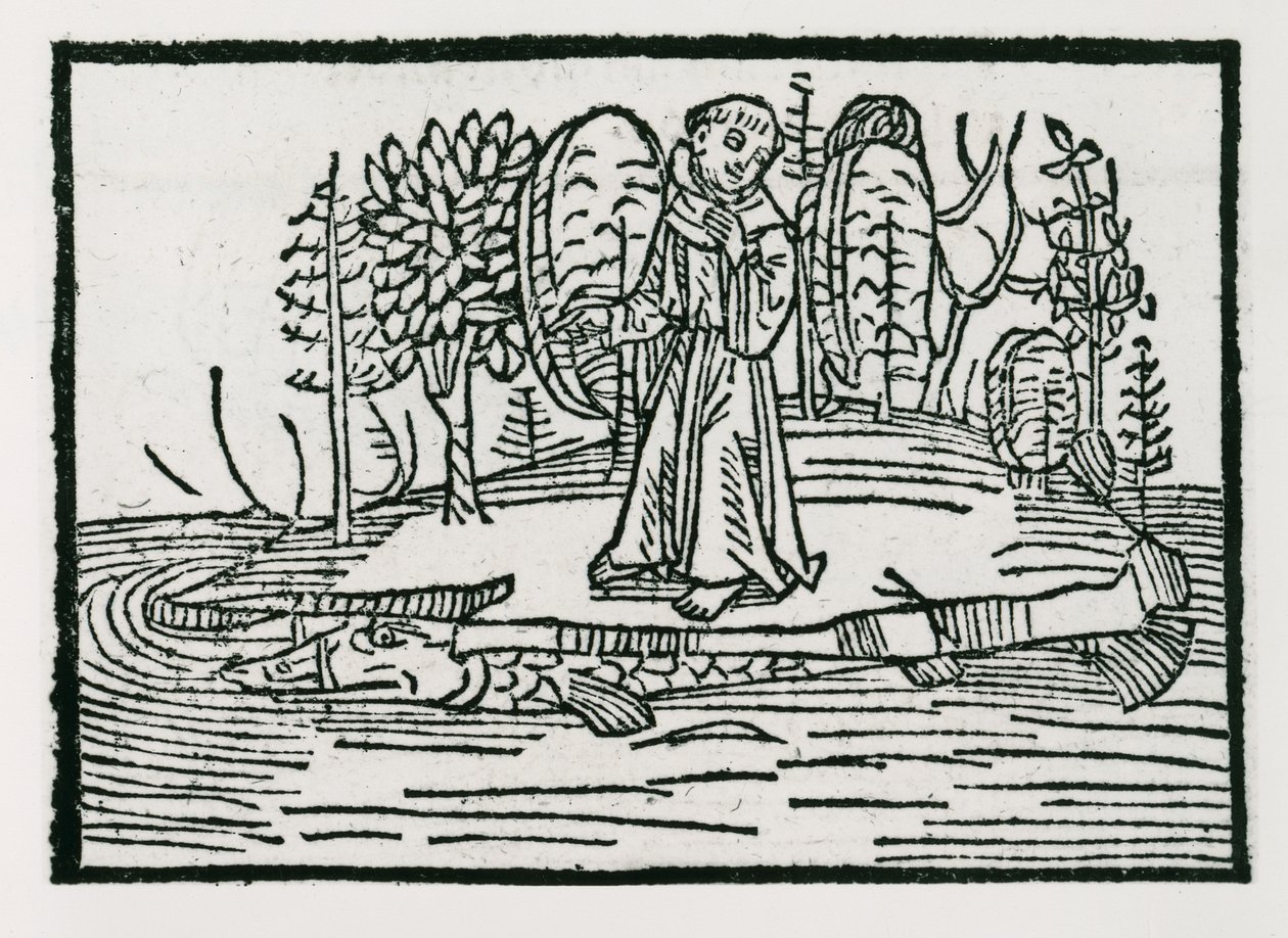 St. Brendan op het visseiland, illustratie uit 