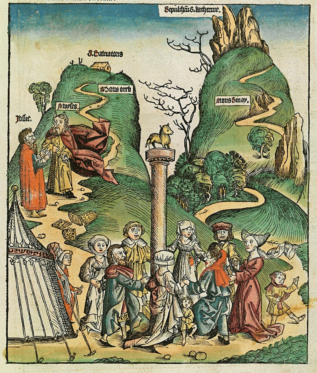 Het gouden kalf, gepubliceerd in de Neurenbergse Kroniek, 1493 door German School
