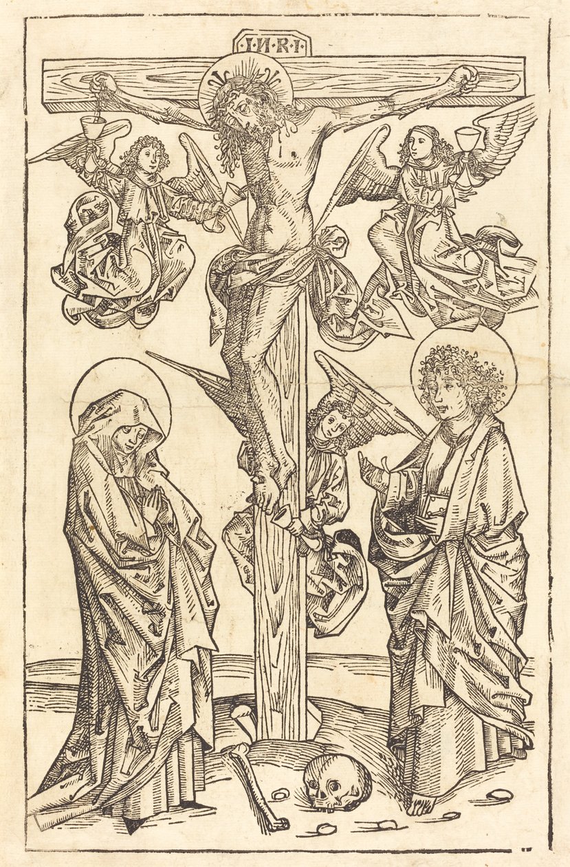 Christus aan het kruis met engelen door German 15th Century