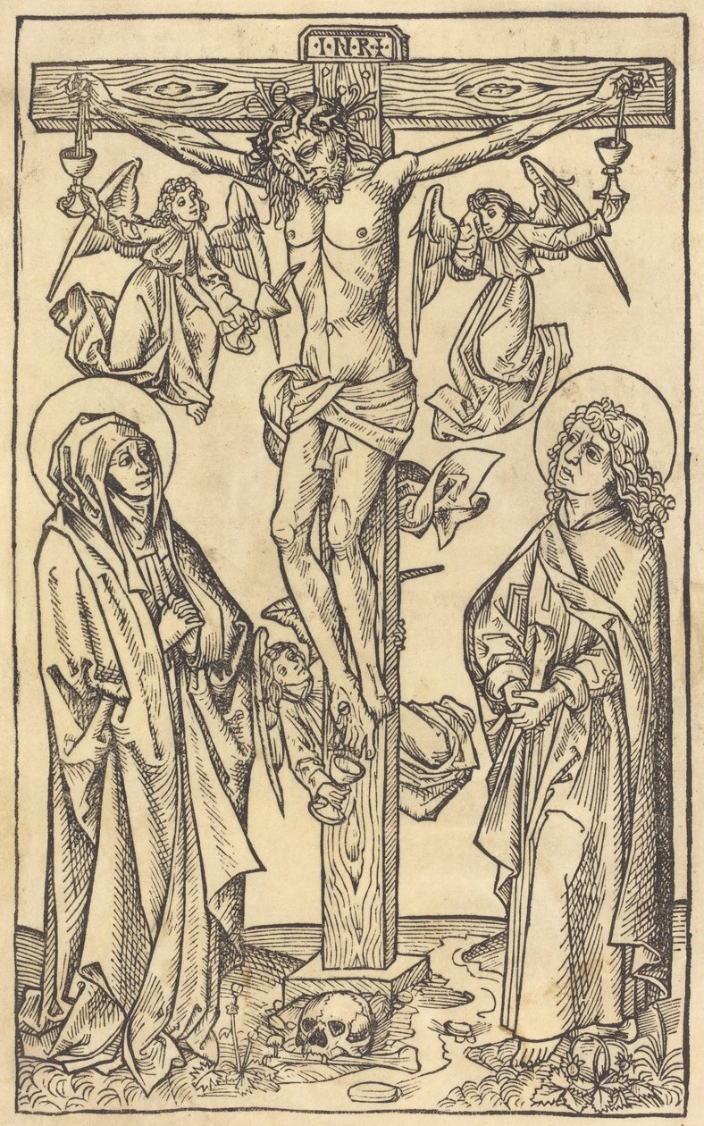 Christus aan het kruis met engelen door German 15th Century