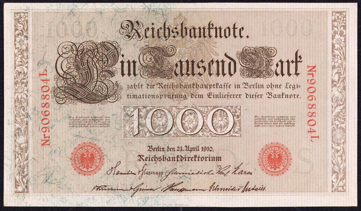 Een duizend mark bankbiljet, 1910 door German School