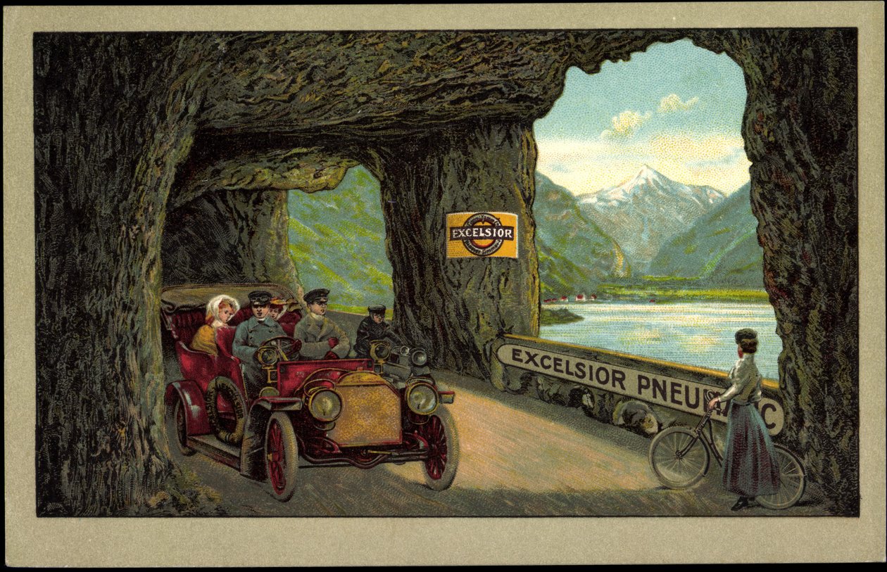 Automotive in Tunnel, Excelsior Pneumatics (litho) door German School