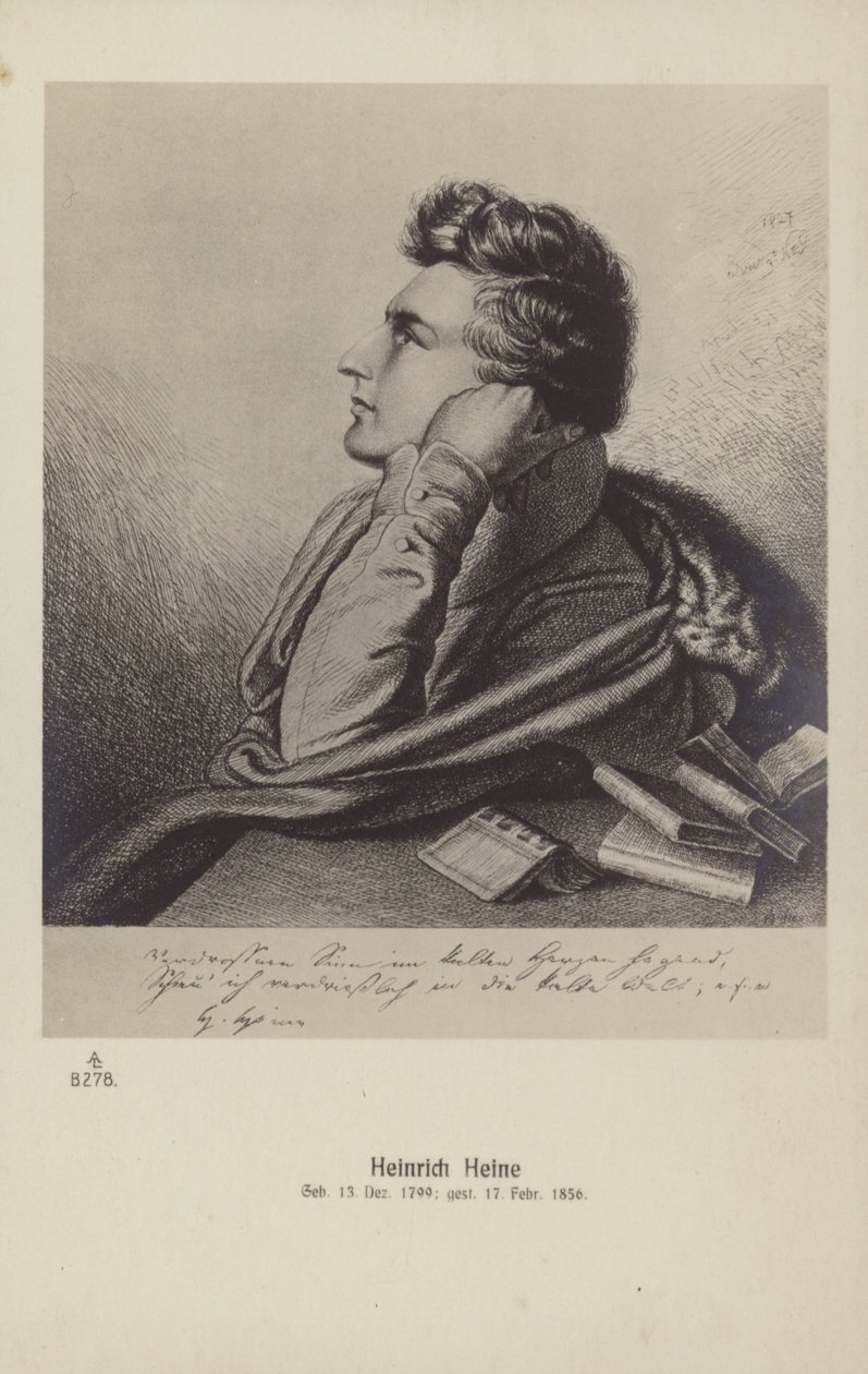 Heinrich Heine (1797-1856), German poet (litho) door German School