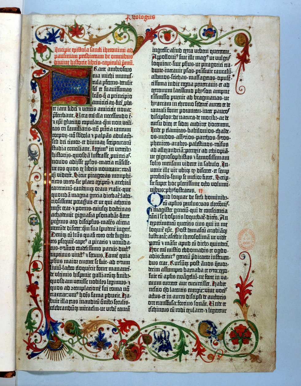 Pagina uit de Gutenberg Bijbel, Mainz, ca. 1455 door German School