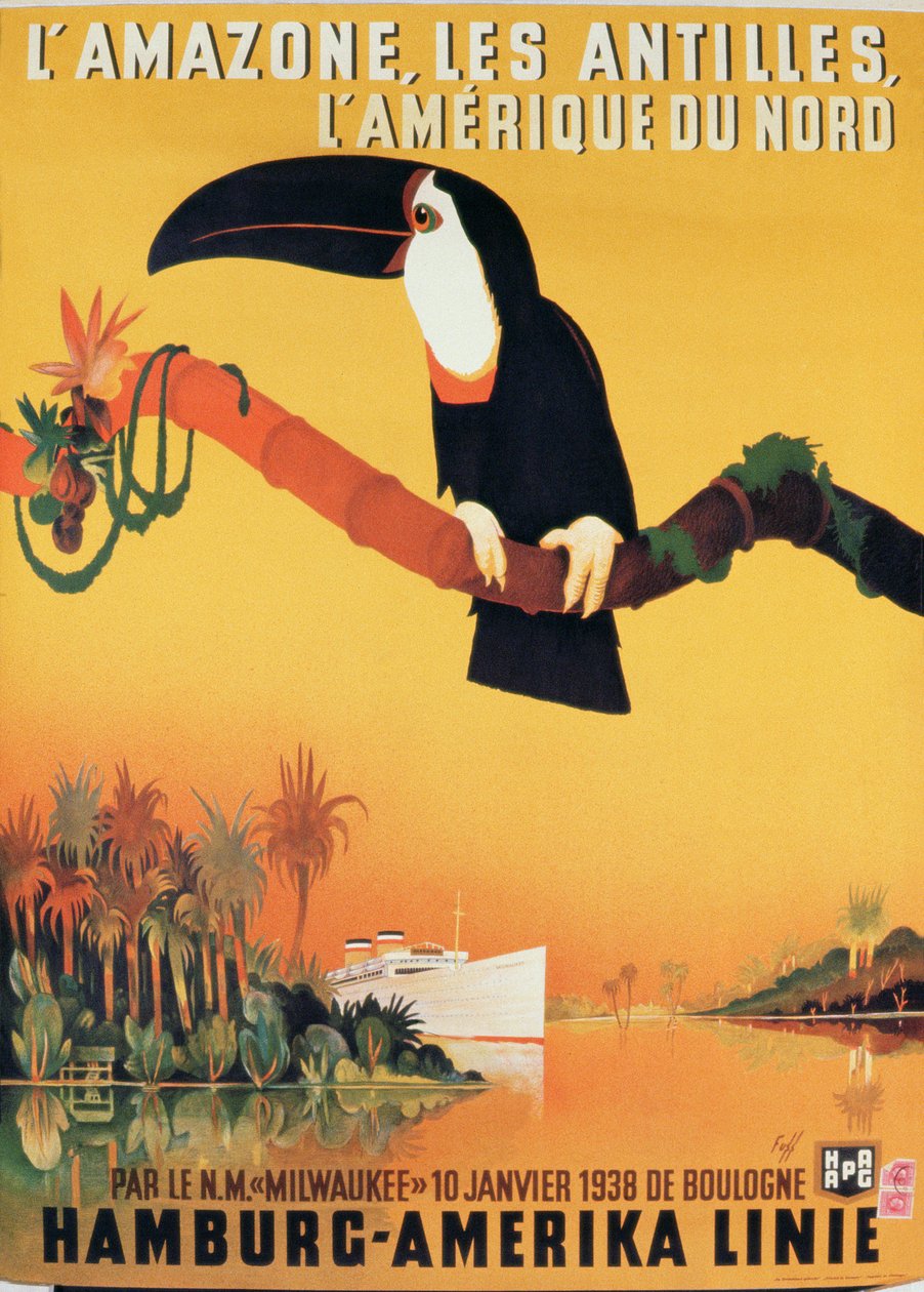 Poster ter promotie van de Hamburg-Amerika Linie door German School