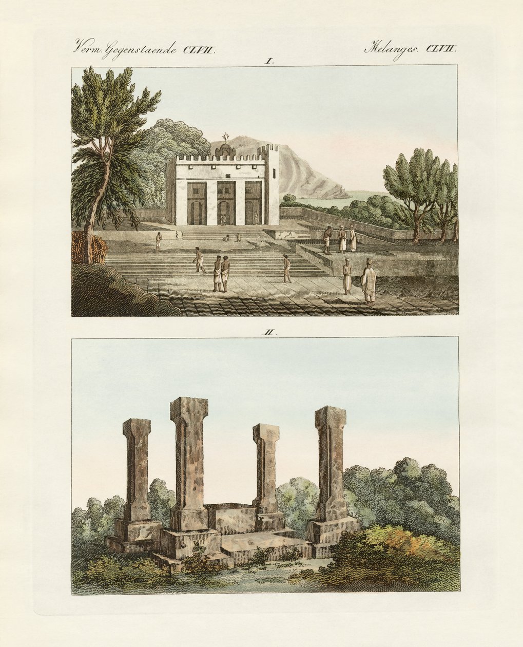 Vreemde gedenktekens in Abessinië (gekleurde gravure) door German School