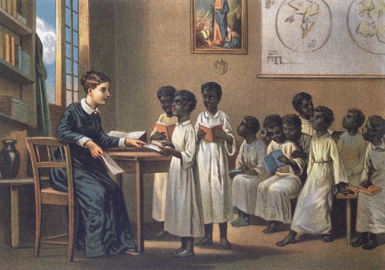 Leraar met leerlingen, 1880 door German School