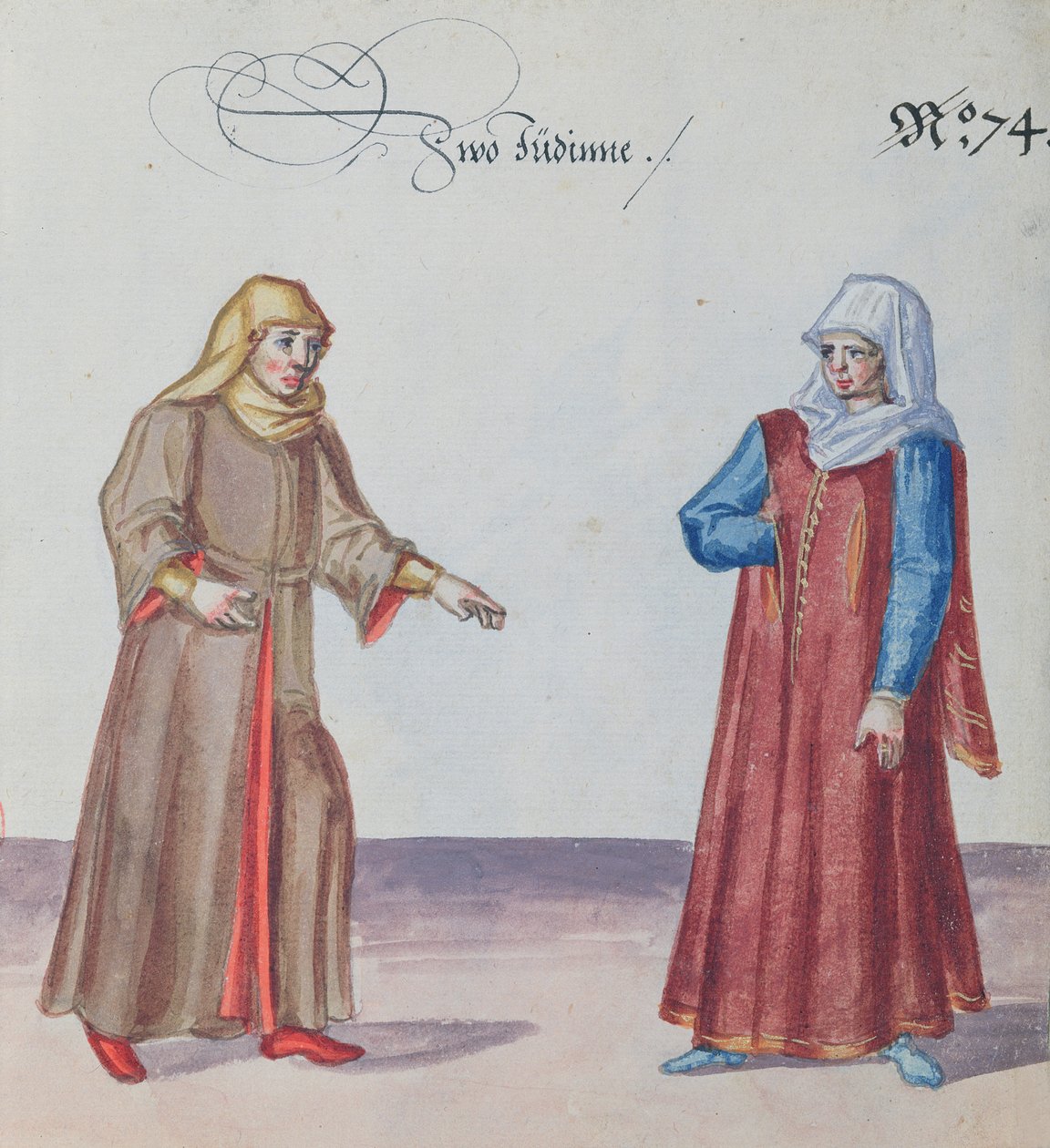 Twee Joodse vrouwen, ca. 1600 door German School